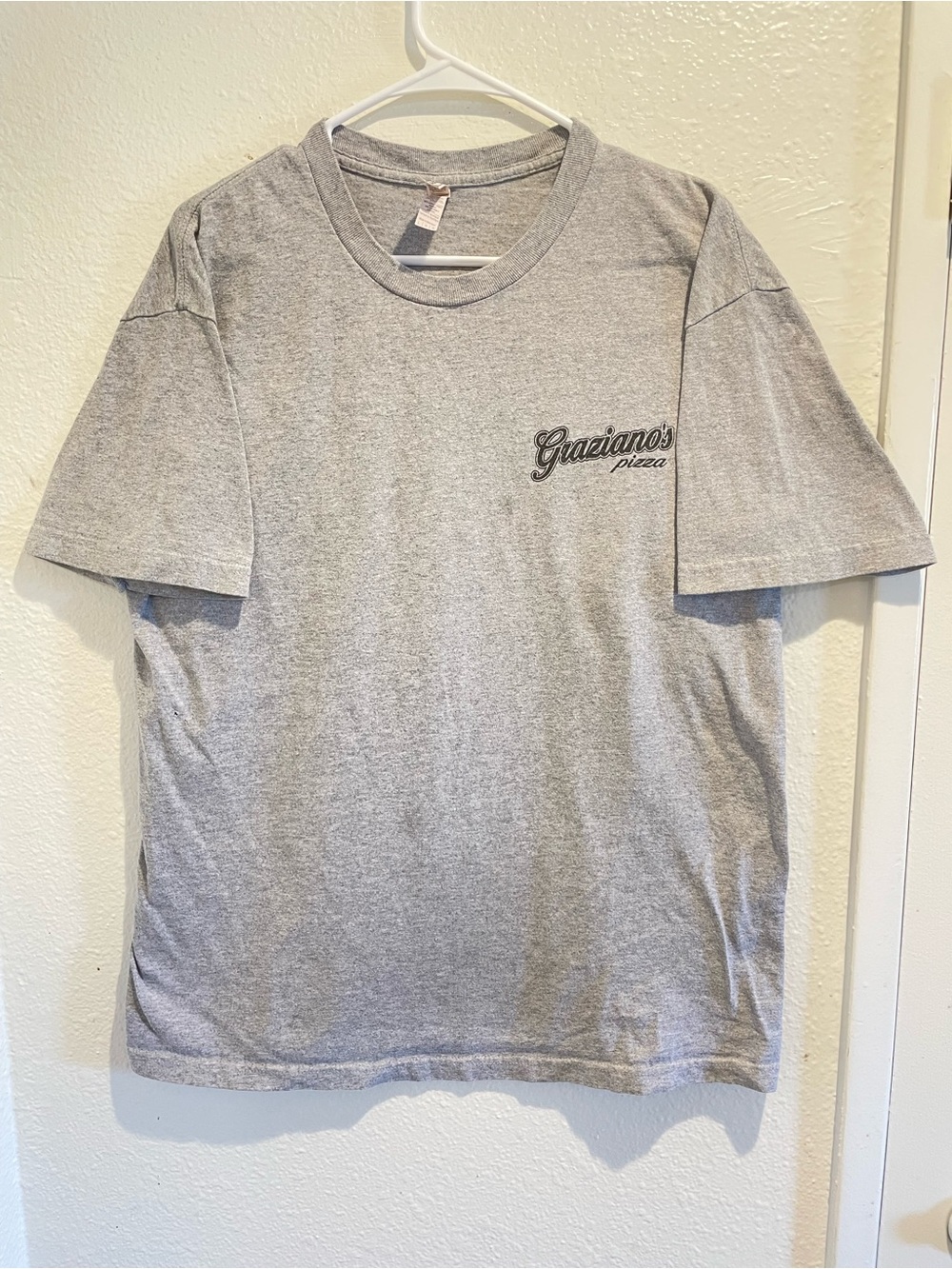 American Apparel Heavyweight Grazianos Pizza Graphic T Shirt Mens Large L Grey